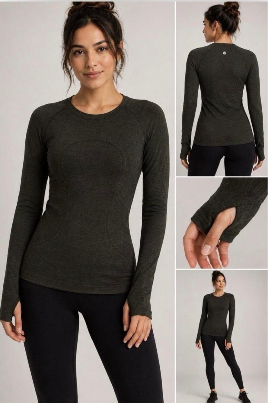 LULULEMON Swiftly Tech Long Sleeve Shirt 2.0 Olive Size 8 Hip Length Running